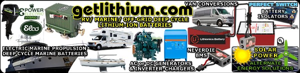 Marine, RV and Automotive lithium-ion batteries from 12 volts to 600 volts - deep cycle house power batteries and engine starting batteries.